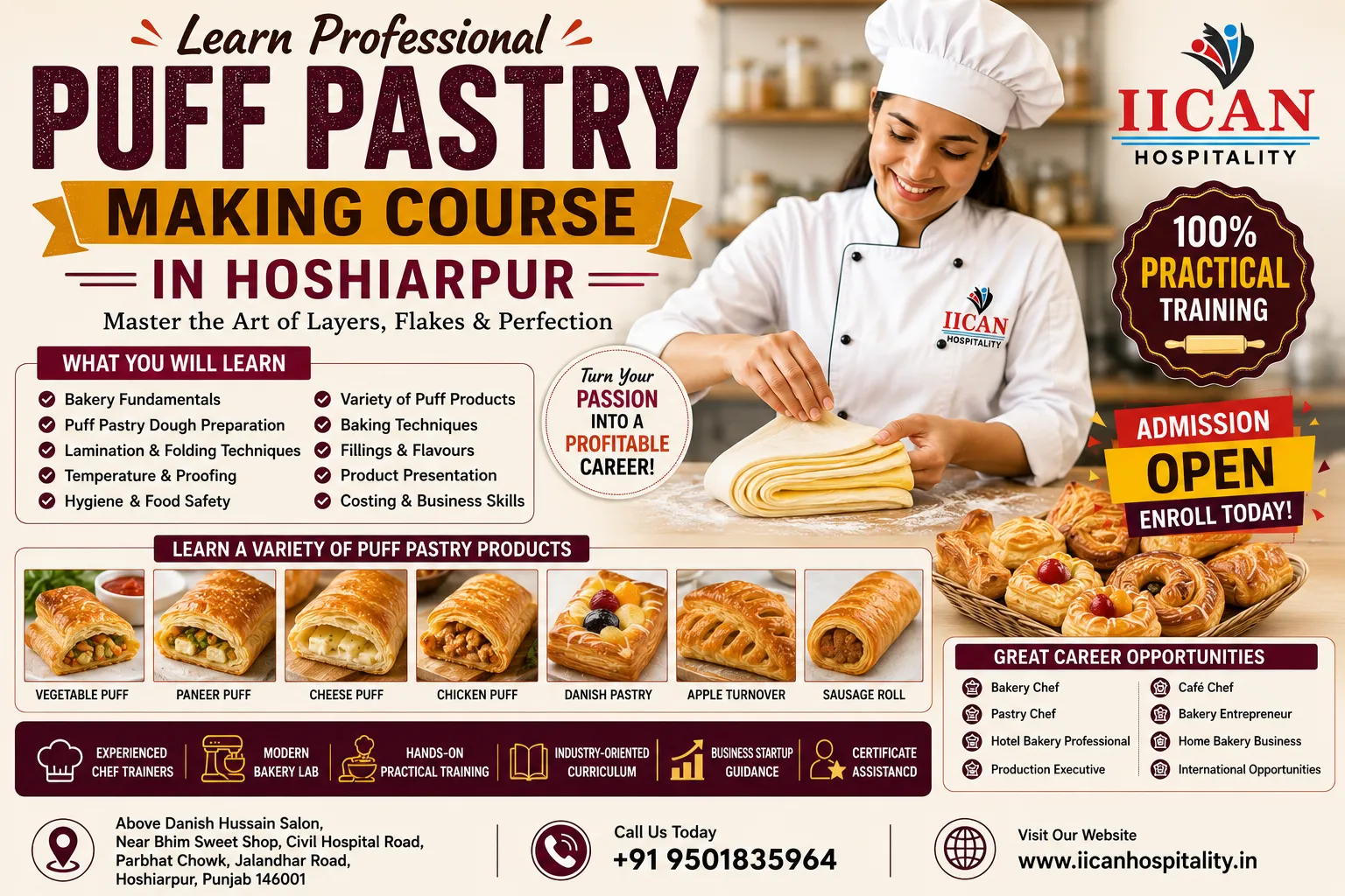Professional Puff Pastry Making Course in Hoshiarpur – 100% Practical Bakery Training